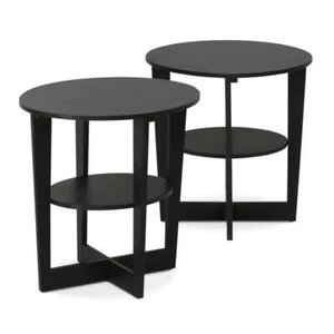 Furinno End Table 19.5 in. Height Walnut Wood Oval Shape Open Shelf (Set of 2) - Picture 1 of 6