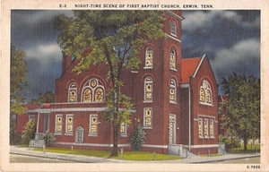 c.1940 First Baptist Church at Night Erwin TN post card - Picture 1 of 2