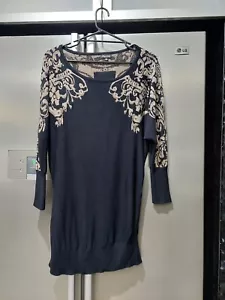 CITY CHIC M 16 18 vintage black gold metallic fine knit long jumper dress tunic - Picture 1 of 7