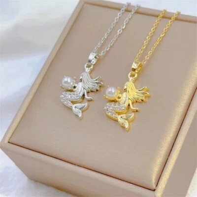 Halskette Maritim Perle Meerjungfrau Damenkette Frauenkette Modeschmuck Geschenk - Bild 1 von 4
