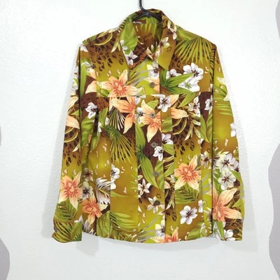 Chaqueta Tan Jay Mujer Grande Floral Tropical Manga Larga Abotonada Declaración Foto 1 de 4