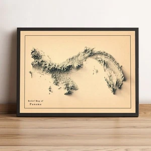Mapa de Panamá, Mapa en Relieve 2D de Panamá, Mapa Vintage de Panamá - Impresión Plana 2D - Imagen 1 de 8