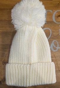 NEW Steve Madden Knit Cap Beanie Hat Cream Pom - Picture 1 of 3