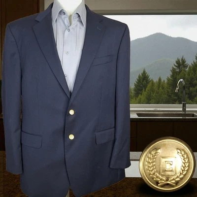 Chaqueta Blazer Chaps Para Hombre 44r Azul Marino Oscuro con Botones Dorados Lana Foto 1 de 4