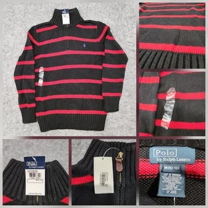 Polo Ralph Lauren Boys Kids Youth M Medium 10-12 Stripe 1/4 Zip Knit Sweater NWT - Picture 1 of 13