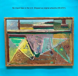 Elsebet Sagittario (1923) Pioneer artista femminile. Forme geometriche. Dipinto ad olio - COA - Foto 1 di 6