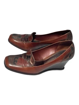 Zapatos de cuña ANTONI MELANI de cuero marrón/cobre para dama talla 7,5 M estampado animal Foto 1 de 4