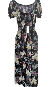 Womans Boho Elasticated Summer Holiday LadiesMaxi Beach Dress UK 12 - 16 M L - Picture 1 of 1