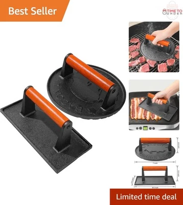 Juego de prensa de hamburguesas de hierro fundido rectangular de 8,5 pulgadas y redonda de 7 pulgadas de alta resistencia Foto 1 de 4
