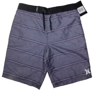 Hurley Logo Boys Youth Size 14 Black Gray Striped Back Pocket Boardshorts NWT - Picture 1 of 6
