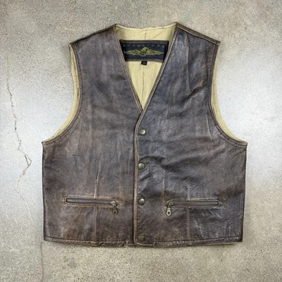 Vintage Structure Leather Vest Men's XL Button Down Distressed Brown - Image 1 of 4