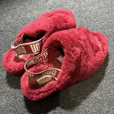 Zapatillas UGG Australia Fluff Yeah para mujer difusas cómodas talla 7 rojas Foto 1 de 4