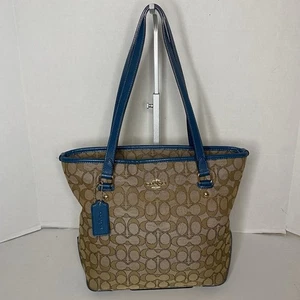 Y2K Coach City Tote Bag in Signature Canvas blau und braun Herbst Handtasche - Bild 1 von 16