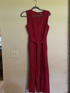 Vince Camuto Wide Leg Crop Jumpsuit Maroon/Red Belted Size 6 - Picture 1 of 6