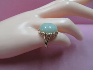 Sanuk 14k Solid Y. Gold Green Jadeite Jade Band Ring Size 5/ 5.53 Grams - Picture 1 of 13
