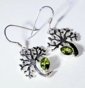 Natural Peridot .925 Sterling Silver Earrings 6gr 1 1/2" x 3/4" Y11 - Picture 1 of 1