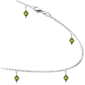 Olivin Farbe Kristall mit Sterling Silber Armband Fußkettchen 7" bis 13" - Bild 1 von 1