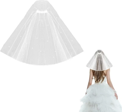 Brautschleier Kurzer Schleier Weiße Perle Brautschleier mit Kamm Hochzeitsschlei - Bild 1 von 4