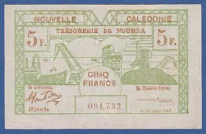 NEW CALEDONIA -- NOUMEA -- 5 FRANCS ( 15.6.1943 ) -- MBC- / VF -- PICK 58 . - Picture 1 of 2
