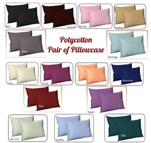 Polycotton Housewife Pair of Pillowcases Plain Dyed Pillow Cover Multicolor Case - Picture 1 of 28