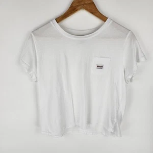 Guess Originals Top Womens Size XL White Cropped Short Sleeve Pocket Logo Tee - Picture 1 of 7