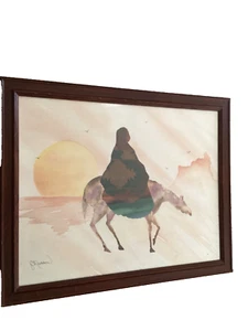 Carol Grigg style Watercolor Painting Birth PATH? Vintage Distressed Frame Sign - Picture 1 of 15