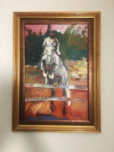 Cyndra Bradford Jumping HORSE ORIGINAL Artist Enhanced Oil Painting Giclee - Picture 1 of 8