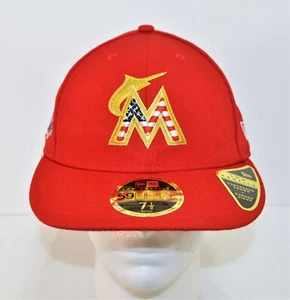 New Era Miami Marlins 4th July Stars & Stripes Low Profile Fitted Hat Sz 7 1/2 - Picture 1 of 7
