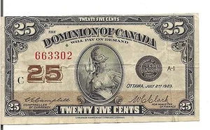 DOMINION of CANADA, 25 CENTS, 1923 ,CUTTING ERROR - Picture 1 of 2
