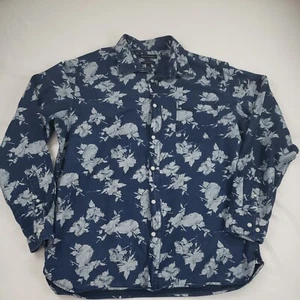 BANANA REPUBLIC Camden Shirt Large Standard Fit Floral Print Sport Blue Chambray - Picture 1 of 12