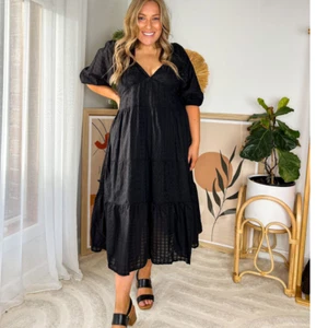 SASS CLOTHING SONIA DRESS -BLACK COTTON BRODERIE REVERSIBLE DRESS SIZE 8-20 - Picture 1 of 6