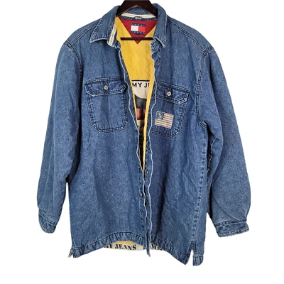 Chaqueta Tommy Hilfiger De Colección Para Hombre Mediana Bandera Logo Denim Acolchada Forrada Foto 1 de 4