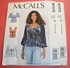 McCall's M7870 Corset Style Tops w Sleeve Variations  Sizes 6-14 or 14-22 uncut