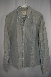 Abercrombie & Fitch Muscle Men's Large Green Striped Button Down Dress Shirt - Picture 1 of 9