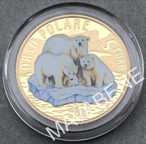 asta ITALIA 2021 ORSO POLARE ANIMALI IN ESTINZIONE MONETA 5 EURO PROOF CAPSULA - Picture 1 of 4