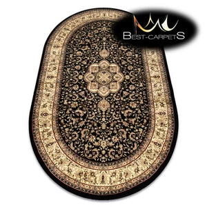  Thick & Soft classic TRADITIONAL RUGS "ROYAL" Rosette oval black Best Quality - Picture 1 of 6