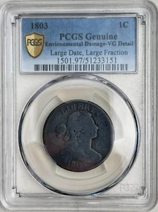 1803 Large Cent Draped Bust S-265 B-23 R4 PCGS VG Details - Picture 1 of 4