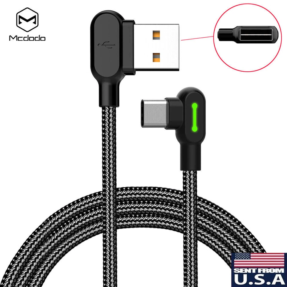 MCDODO 90 Degree Right Angle Braided USB Charger Charging Sync Type C Cable Cord - Image 1 of 4