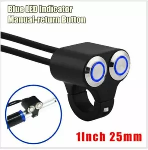 1" (25MM) MOTORCYCLE ON/OFF MANUAL RETURN DUAL SWITCH WITH BLUE LED - Picture 1 of 8