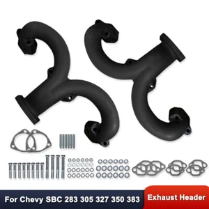 For Chevy SBC 283 305 327 350 383 Ram Horn Headers Exhaust Manifolds Black - Picture 1 of 5