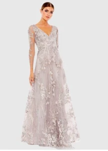 MAC DUGGAL 20245 Appliquéd Illusion Long Sleeve A-Line Vintage Lilac sz 16 $798 - Picture 1 of 16