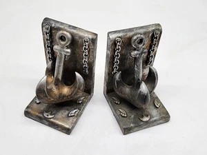 Nautical Coastal Home Decor Ship Anchor Bookends Set 5" Vintage Aged Look - Picture 1 of 3