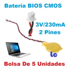 Bateria Pila Alimentacion CMOS BIOS - 3V 230mAh - 2 Pines - Bolsa De 5 Unidades