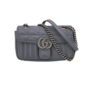 Authentic Gucci Grey Quilted Leather Mini GG Marmont Matelassè Crossbody Bag - Picture 1 of 6