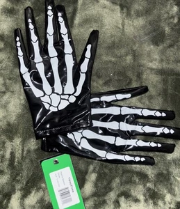 Tipsy Elfen Leder Skelett Handschuhe Neu Schwarz Weiß Knochen Halloween Kostüm - Bild 1 von 5