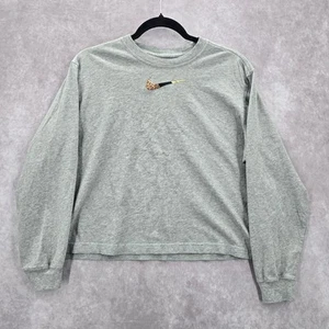 Nike Gray Long Sleeve Cropped Loose Fitted Tee Sports Cotton Active Top Medium - Picture 1 of 5