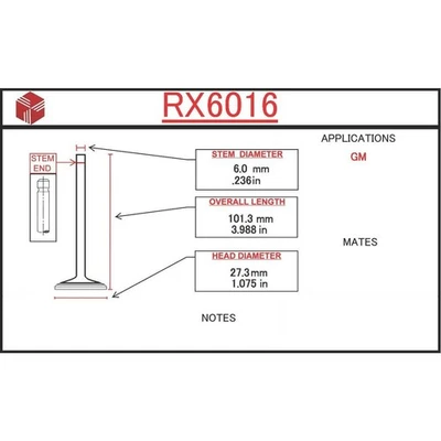 Компоненты двигателя ITM RX6016 выпускной клапан двигателя для 04–08 Chevrolet Aveo Aveo5 - Изображение 1 из 4