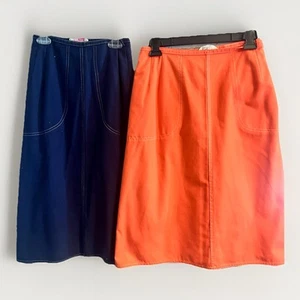 Lot 2 Vintage 70s Wrap Skirt Womens Orang Blue Contrast Stitching Pockets Retro - Picture 1 of 7