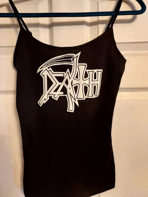 Camiseta sin mangas Death Band blanca brillo logotipo camisa de muerte death crop top banda de muerte  Foto 1 de 3