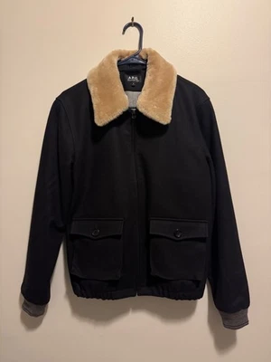 APC Bomber Jacket Fur Collar Size Small Navy Blue Excellent Condition  - Image 1 of 4